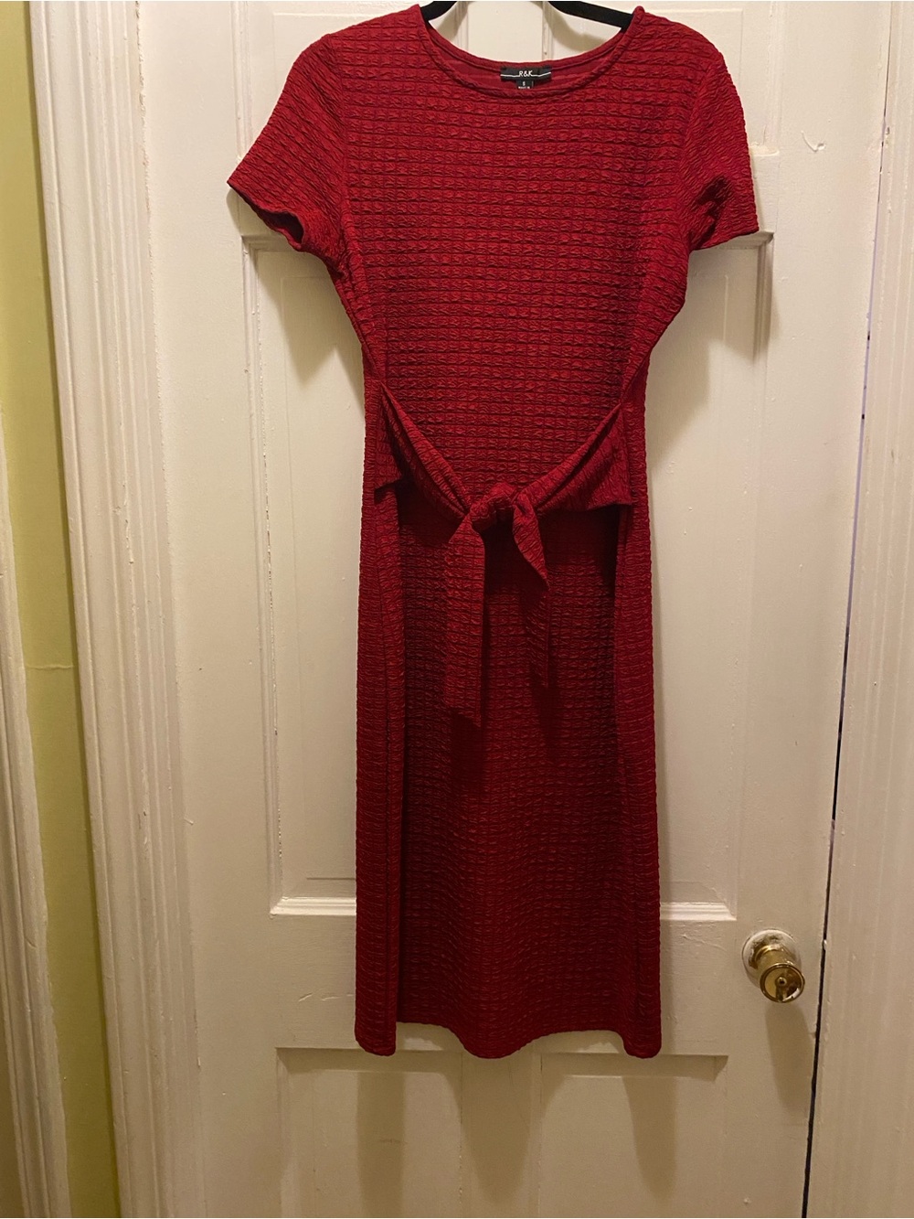 R&K Crimson Textured Midi Dress with Tie Waist